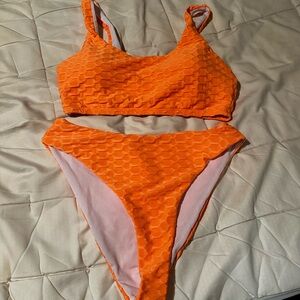 One Eleven North Orange Textured Bikini Set